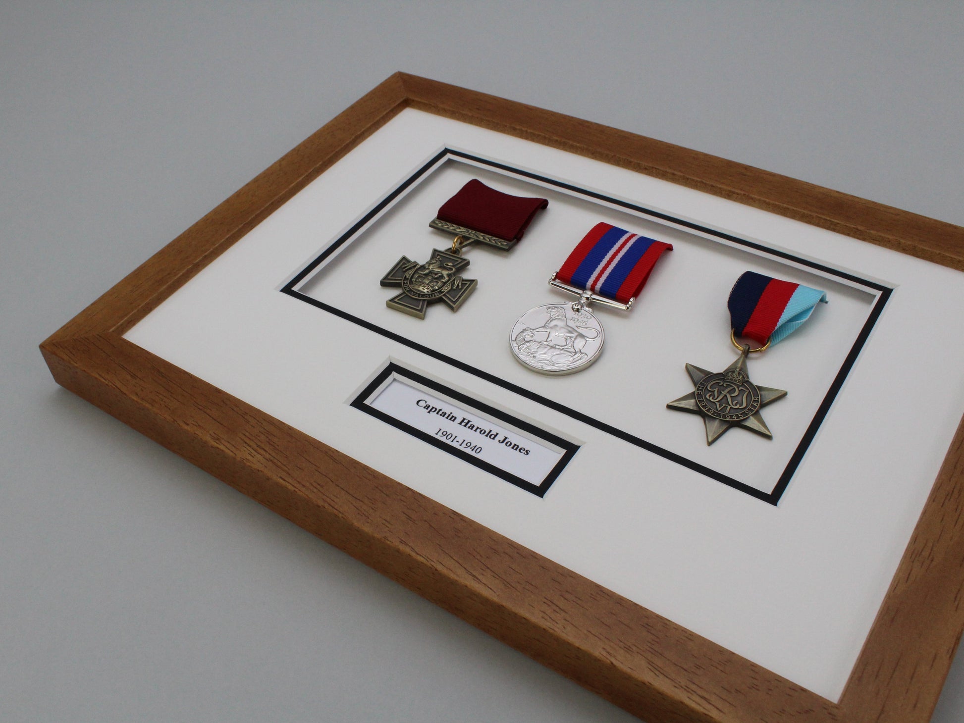 Personalised Military Medal display Frame for Three Medals. A4.  | Service Medal | War Medal | WW1 | WW2 - PhotoFramesandMore - Wooden Picture Frames