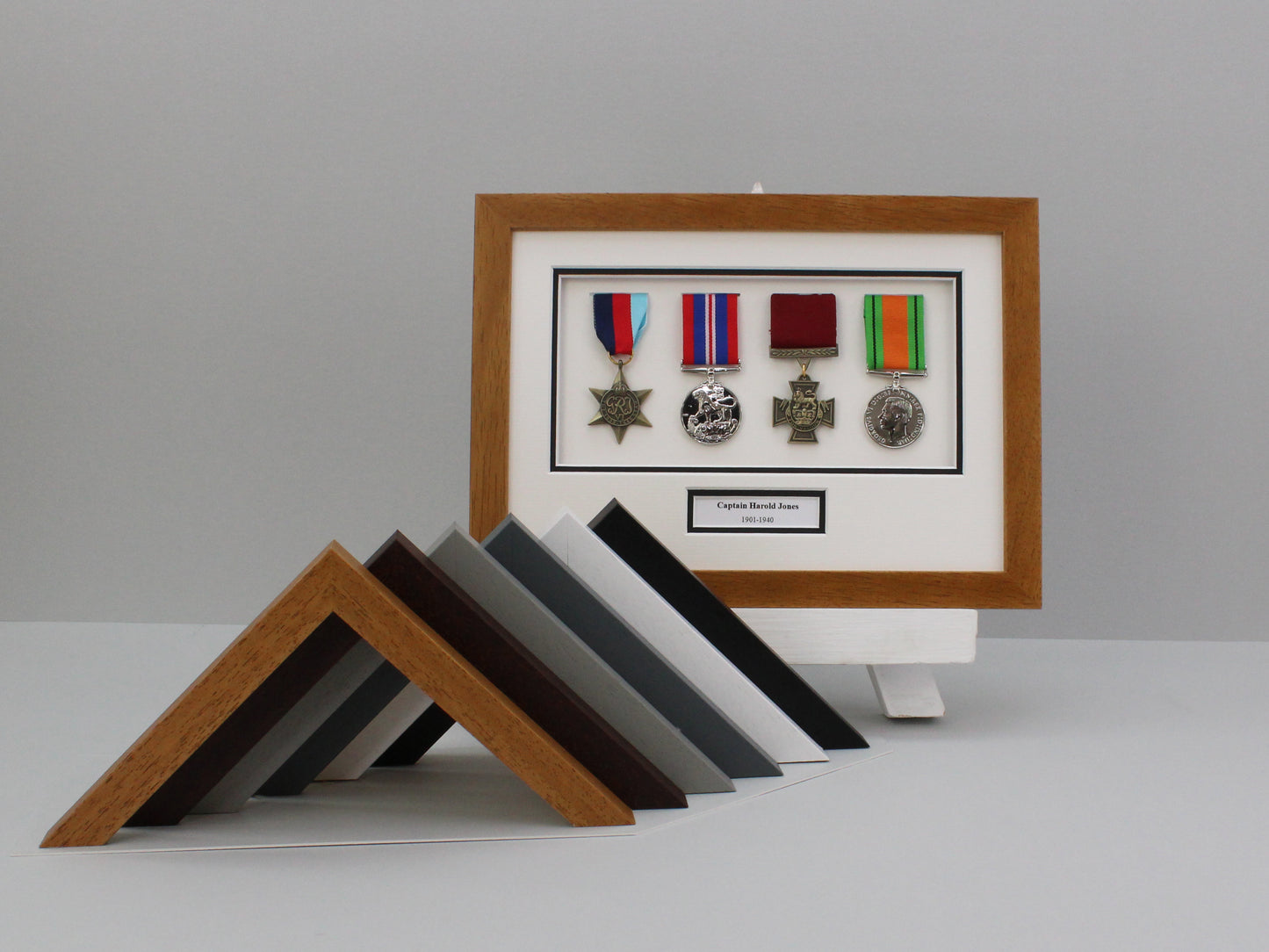 Personalised Military and Service Medal display Frame for Four Medals and text. A4 Frame. Service Medals | War Medals | WW1 | WW2 - PhotoFramesandMore - Wooden Picture Frames