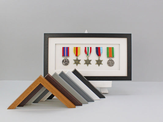 Military and Service Medal display Frame for Five Medals. 20x40cm | Service Medal | War Medal | WW1 | WW2 | Commemorative | D-Day - PhotoFramesandMore - Wooden Picture Frames