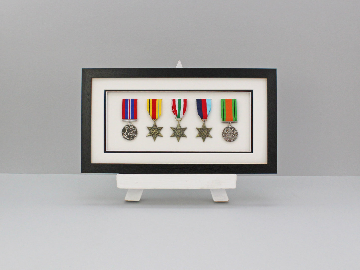 Military and Service Medal display Frame for Five Medals. 20x40cm | Service Medal | War Medal | WW1 | WW2 | Commemorative | D-Day - PhotoFramesandMore - Wooden Picture Frames