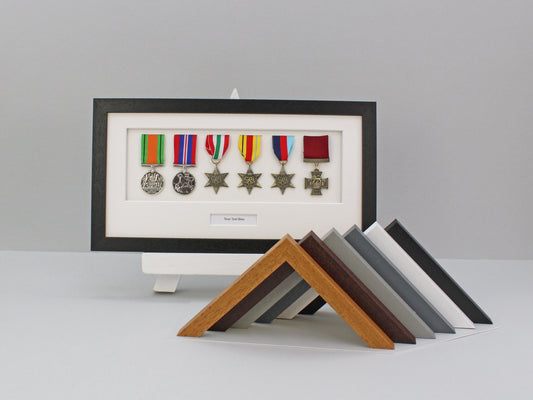 Personalised Military and Service Medal display Frame for Six Medals | 20x40cm | War Medals | WW1 | WW2 | Wall Hanging - PhotoFramesandMore - Wooden Picture Frames