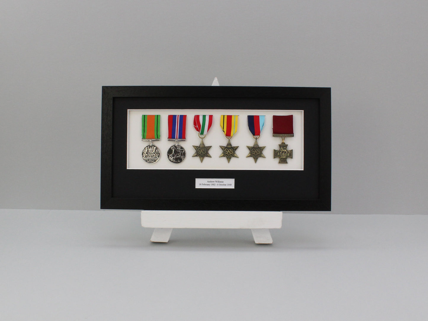 Personalised Military and Service Medal display Frame for Six Medals | 20x40cm | War Medals | WW1 | WW2 | Wall Hanging - PhotoFramesandMore - Wooden Picture Frames