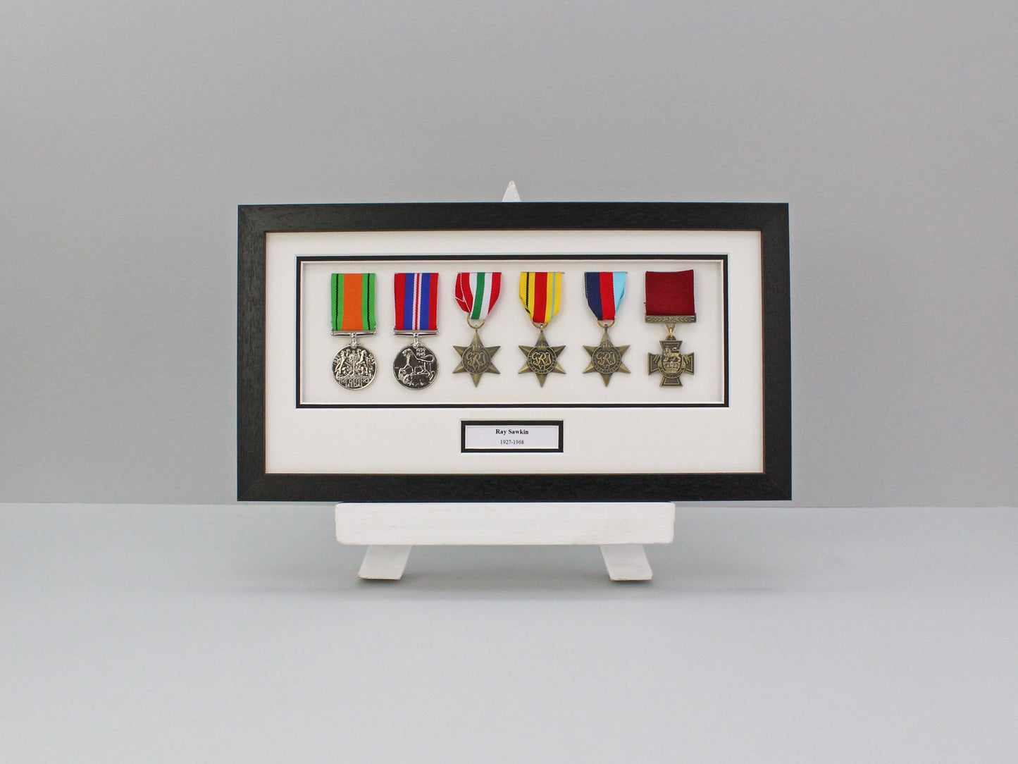 Personalised Military and Service Medal display Frame for Six Medals | 20x40cm | War Medals | WW1 | WW2 | Wall Hanging - PhotoFramesandMore - Wooden Picture Frames