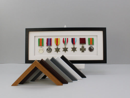 Military and Service Medal display Frame for Seven Medals. 20x50cm. Service Medals | War Medals | WW1 | WW2 | Commemorative Medals - PhotoFramesandMore - Wooden Picture Frames