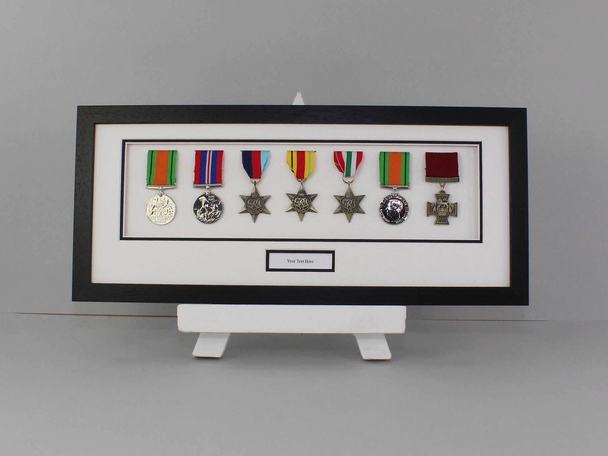 Personalised Military and Service Medal display Frame for Seven Medals. 20x50cm. Service Medals | War Medals | WW1 | WW2 | Wall Hanging - PhotoFramesandMore - Wooden Picture Frames