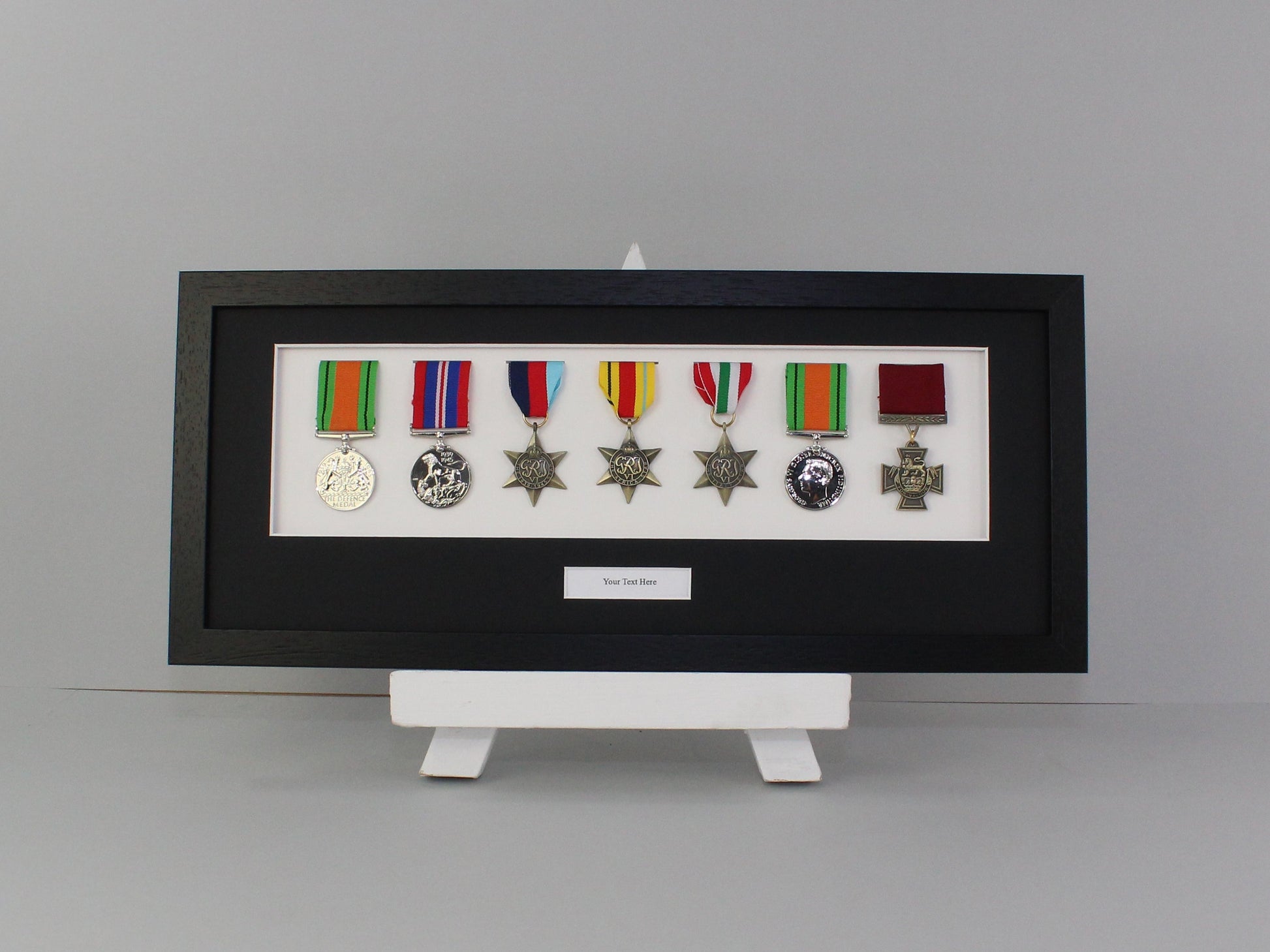 Personalised Military and Service Medal display Frame for Seven Medals. 20x50cm. Service Medals | War Medals | WW1 | WW2 | Wall Hanging - PhotoFramesandMore - Wooden Picture Frames