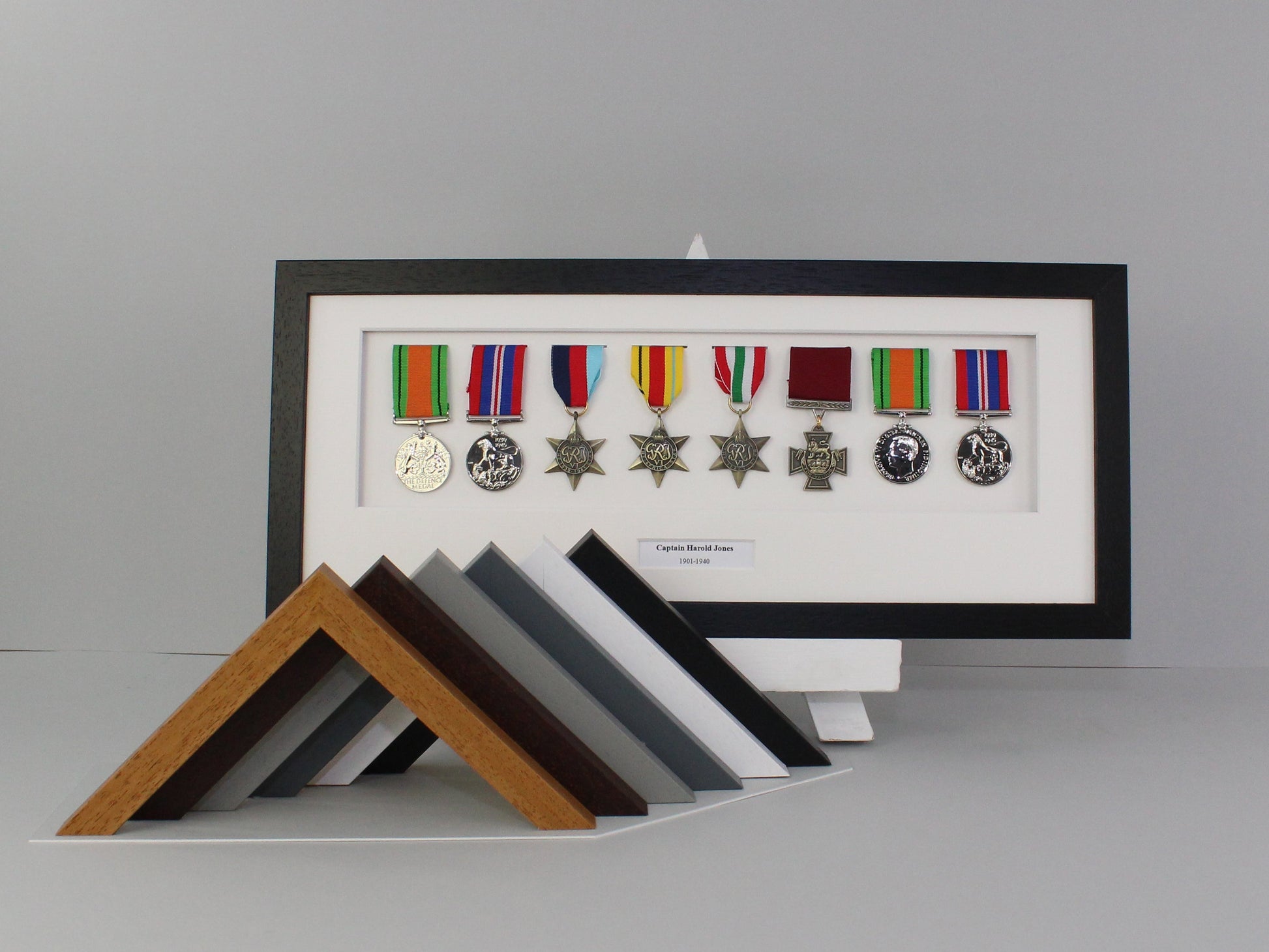 Personalised Military and Service Medal display Frame for Eight Medals. 20x50cm. Service Medals | War Medals | WW1 | WW2 | Wall Hanging - PhotoFramesandMore - Wooden Picture Frames