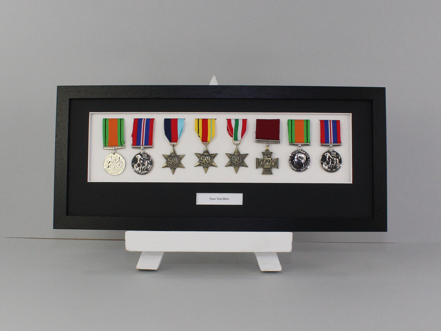 Personalised Military and Service Medal display Frame for Eight Medals. 20x50cm. Service Medals | War Medals | WW1 | WW2 | Wall Hanging - PhotoFramesandMore - Wooden Picture Frames