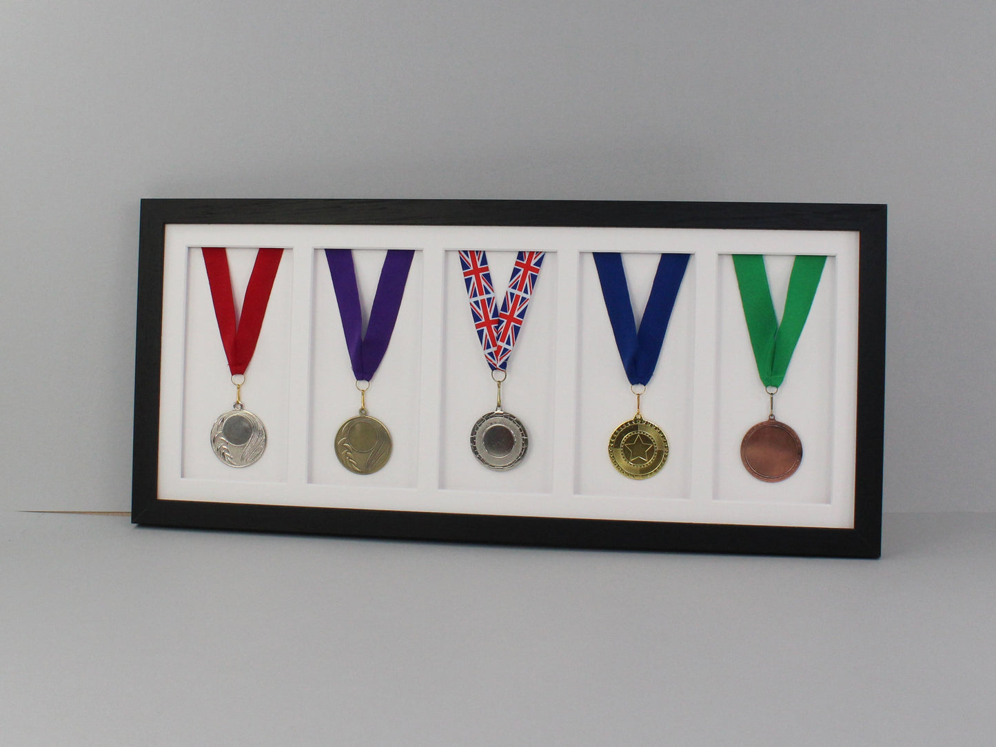 Medal Display frame for Five Medals. 25x60cm. - PhotoFramesandMore - Wooden Picture Frames