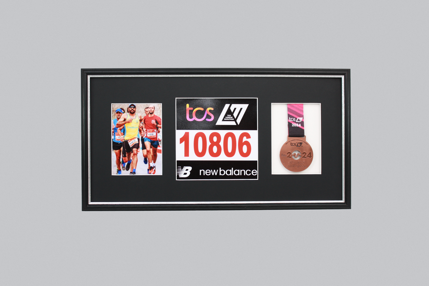 Sports Medal Display Frame for Medal, Race Bib and Photo. Traditional Style Frame. Perfect to showcase Marathon Medals.