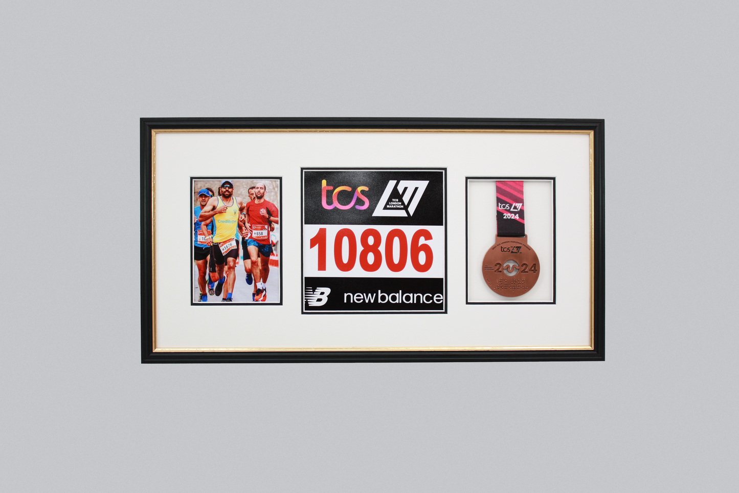 Sports Medal Display Frame for Medal, Race Bib and Photo. Traditional Style Frame. Perfect to showcase Marathon Medals.