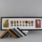 Military and Service Medal display Frame for Eight Medals and two 6x4" Photographs. 20x70cm. Handmade by Art@Home. War Medals. - PhotoFramesandMore - Wooden Picture Frames