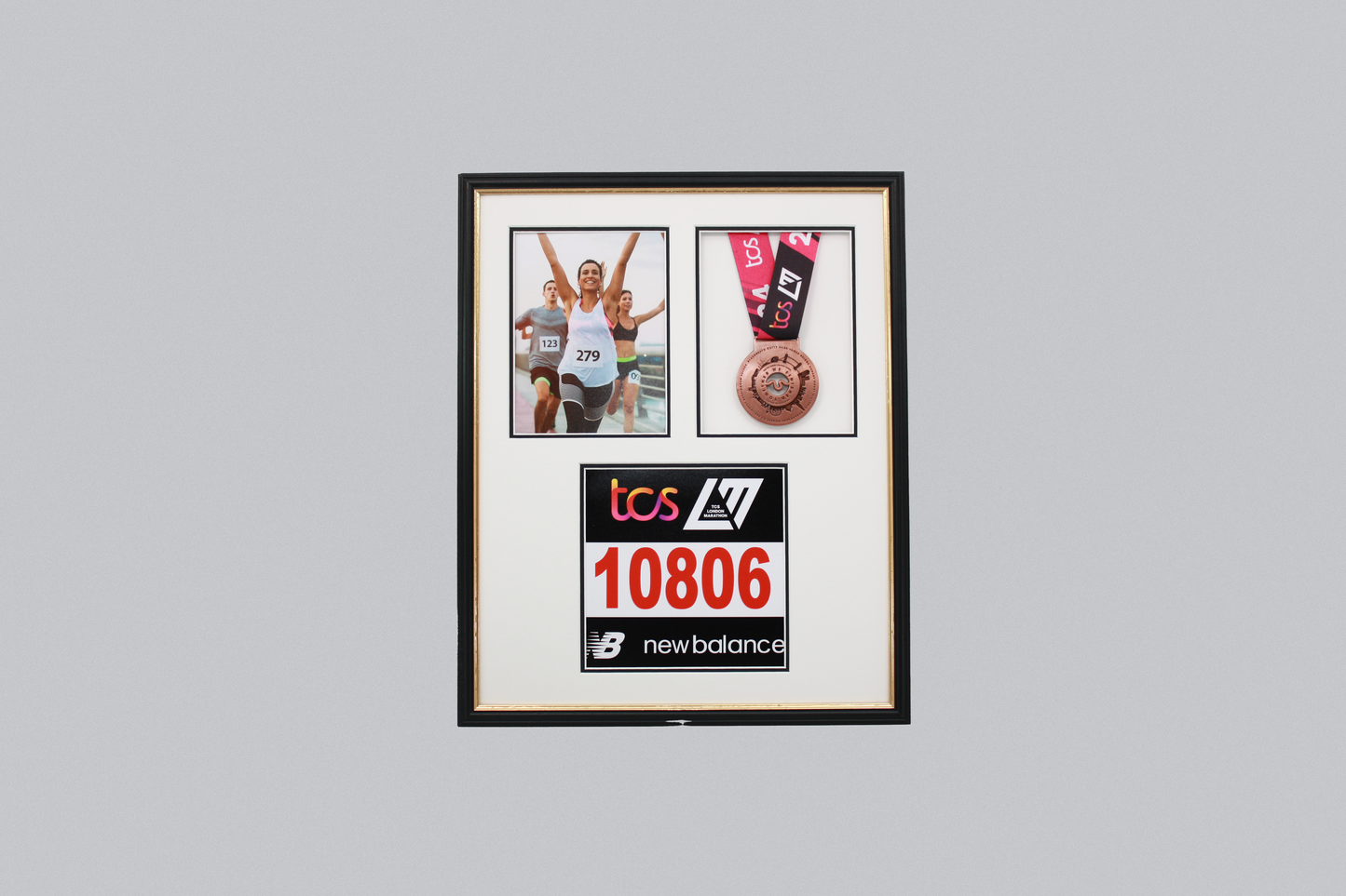 Medal display Frame with Apertures for Bib  &  Photo. Traditional Range.