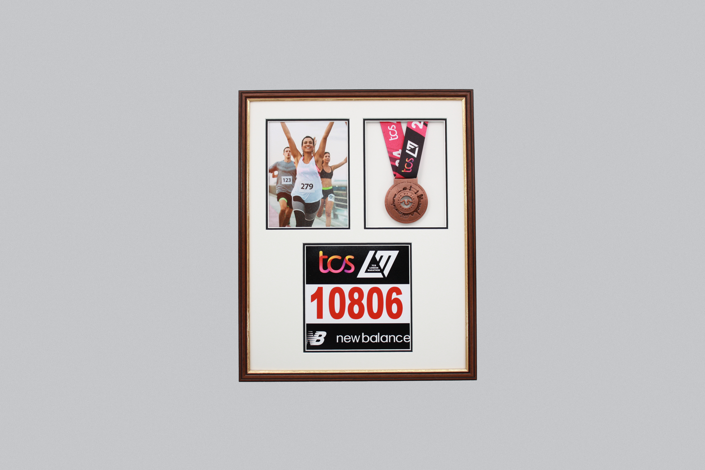 Medal display Frame with Apertures for Bib  &  Photo. Traditional Range.