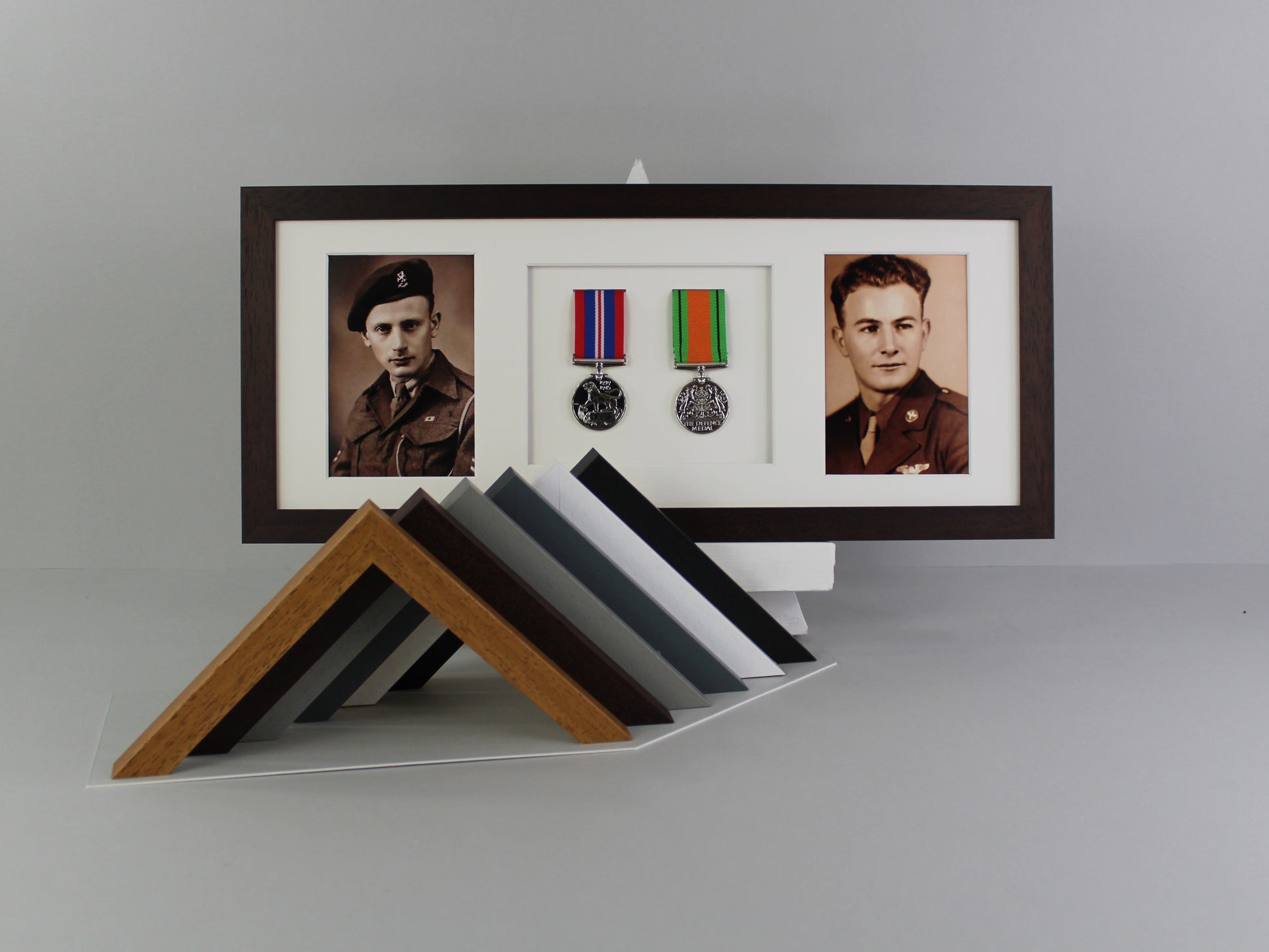 Military and Service Medal display Frame for Two Medals and two 6x4" Photographs. 20x50cm. | Service Medal | War Medal | WW1 | WW2 | - PhotoFramesandMore - Wooden Picture Frames