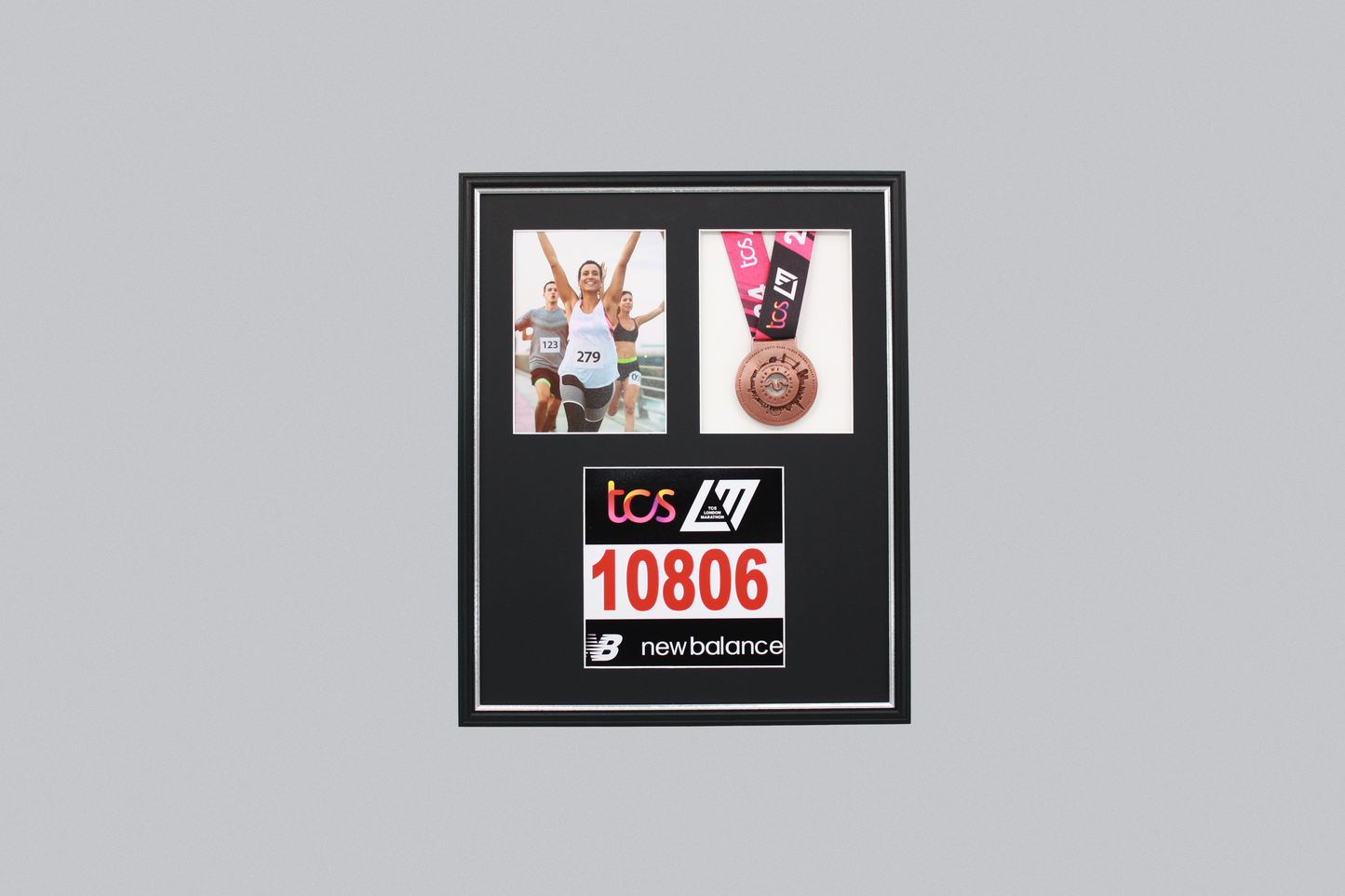 Medal display Frame with Apertures for Bib  &  Photo. Traditional Range.