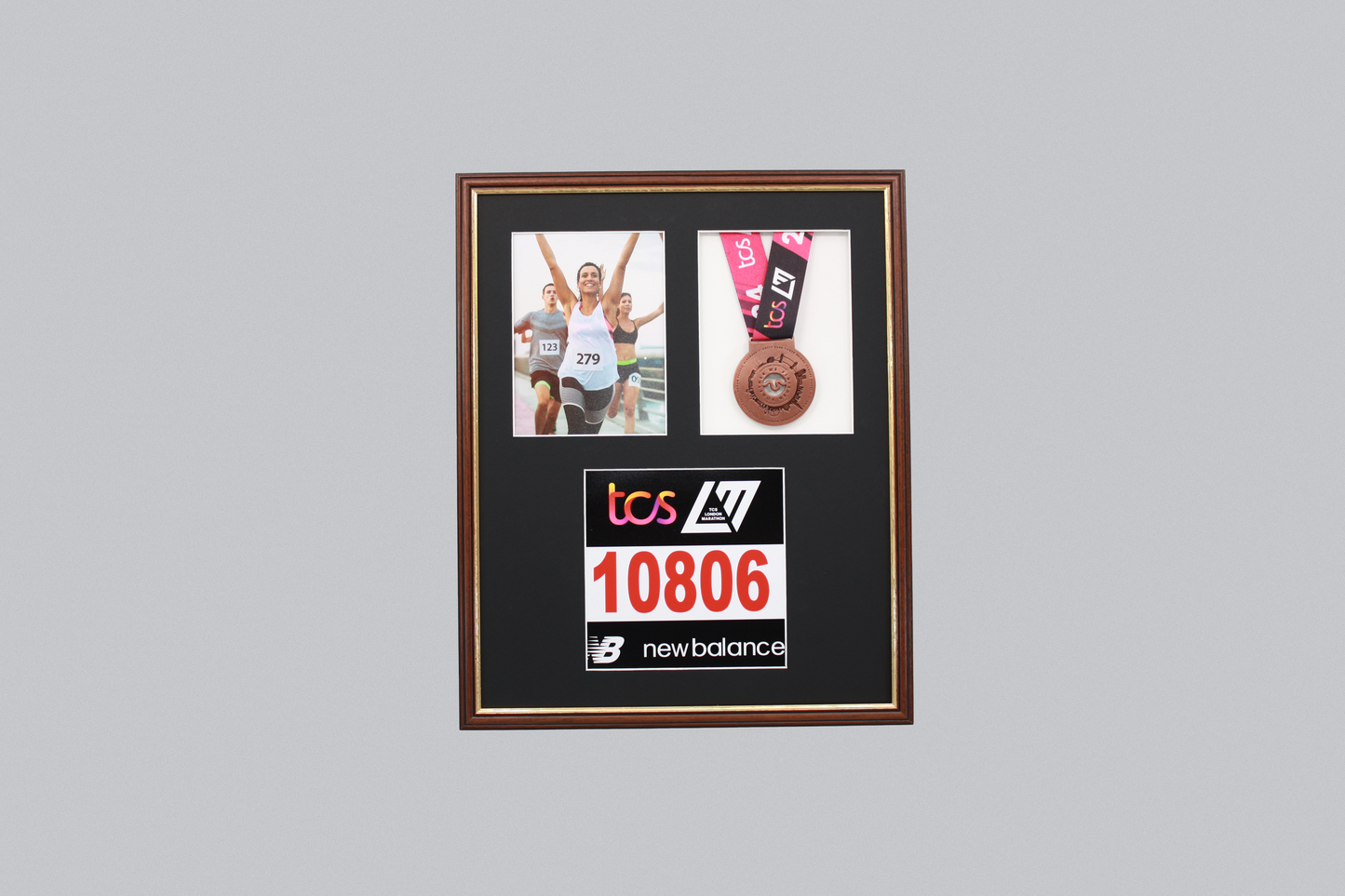 Medal display Frame with Apertures for Bib  &  Photo. Traditional Range.