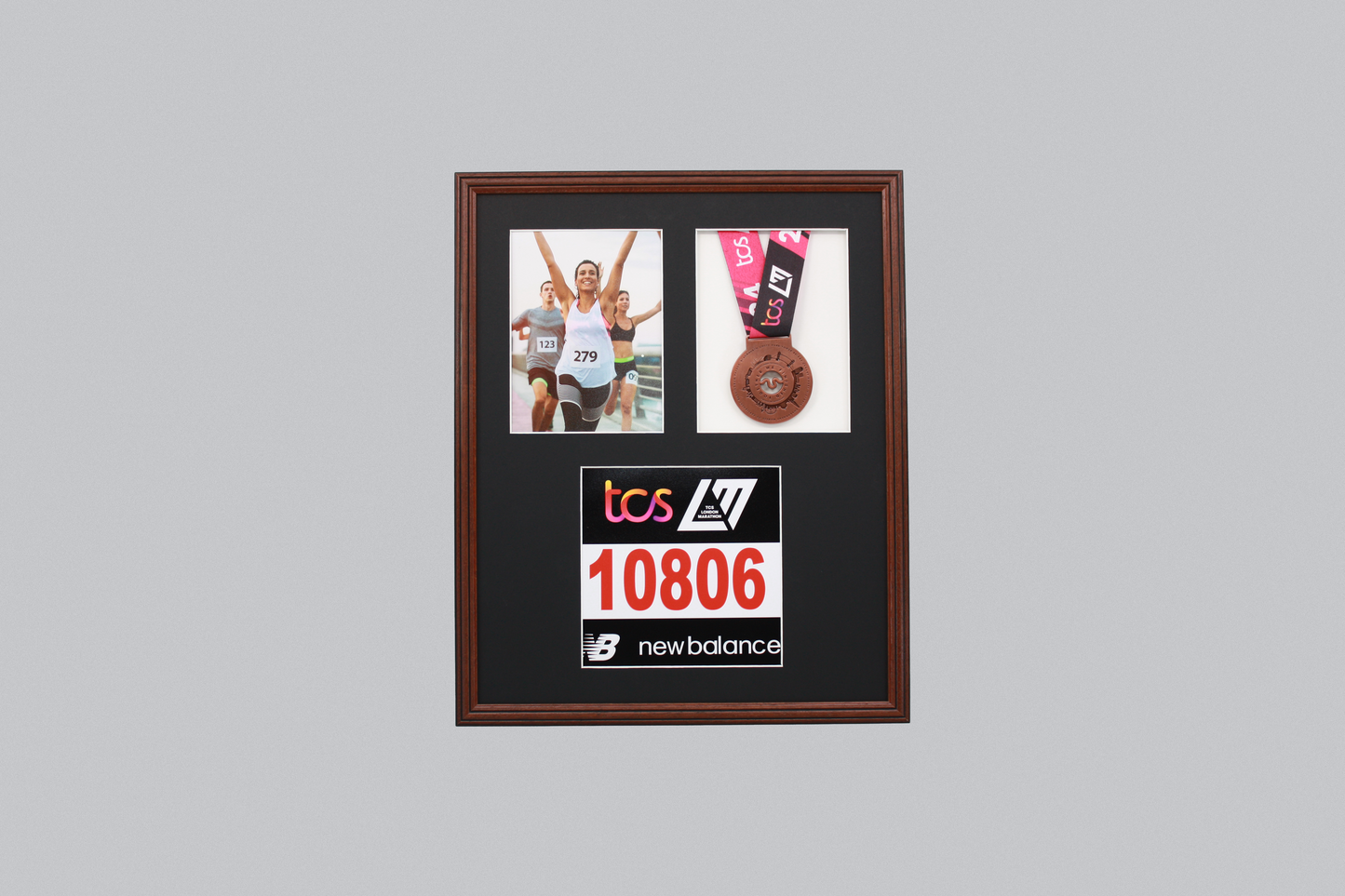 Medal display Frame with Apertures for Bib  &  Photo. Traditional Range.