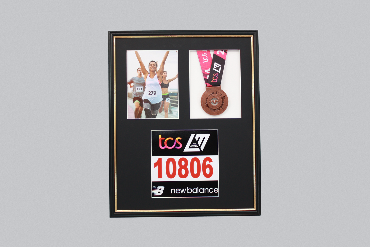 Medal display Frame with Apertures for Bib  &  Photo. Traditional Range.