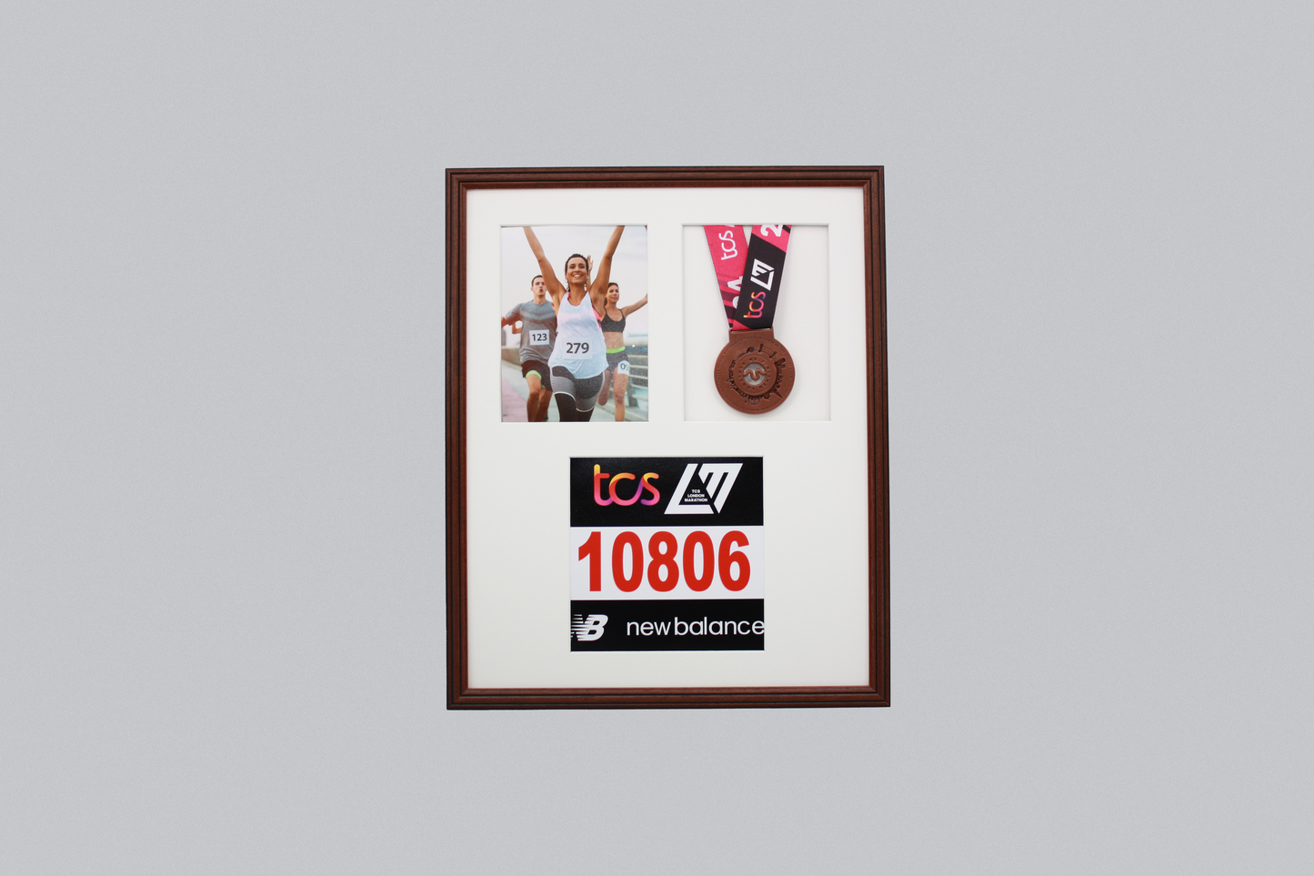 Medal display Frame with Apertures for Bib  &  Photo. Traditional Range.