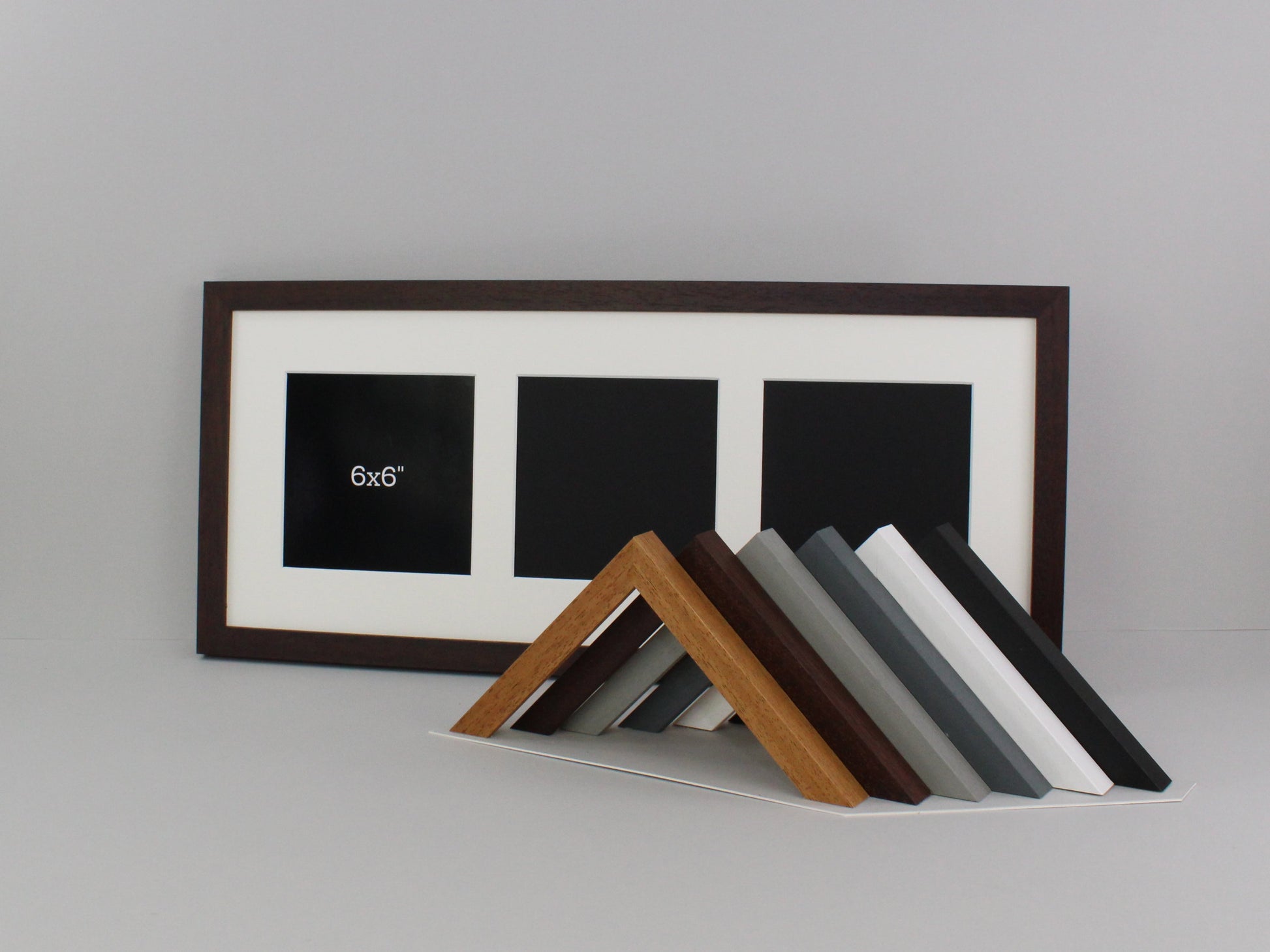 Suits Three 6x6" Photos. 25x60cm Multi Aperture Photo Frame. - PhotoFramesandMore - Wooden Picture Frames