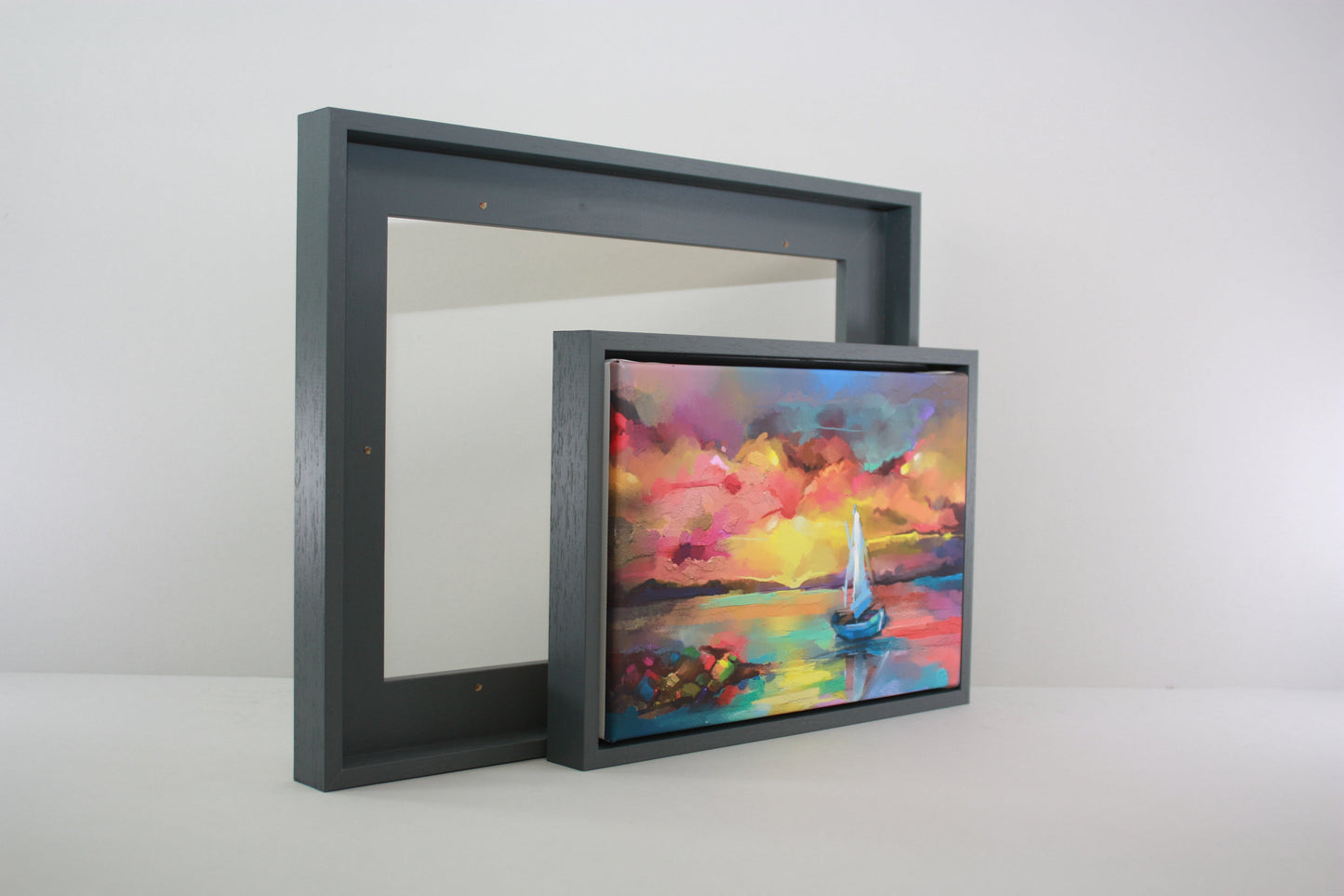 Dark Grey - Wooden Tray Frames. 22mm Deep. Standard Size. Floating Effect Frames for Canvases. - PhotoFramesandMore - Wooden Picture Frames