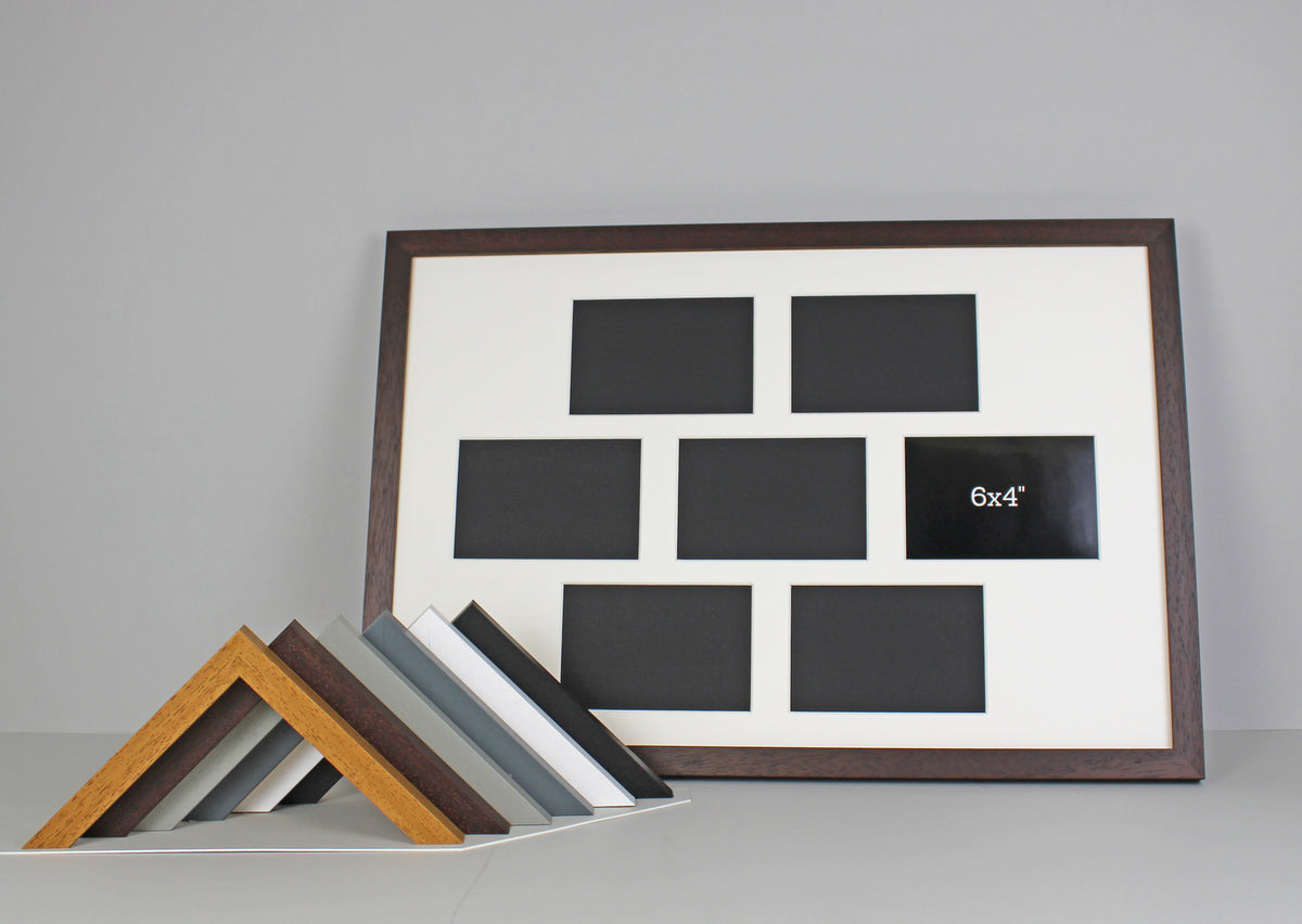 Suits Seven 6x4" photos. 40x60cm. Wooden Multi Aperture Photo Frame.