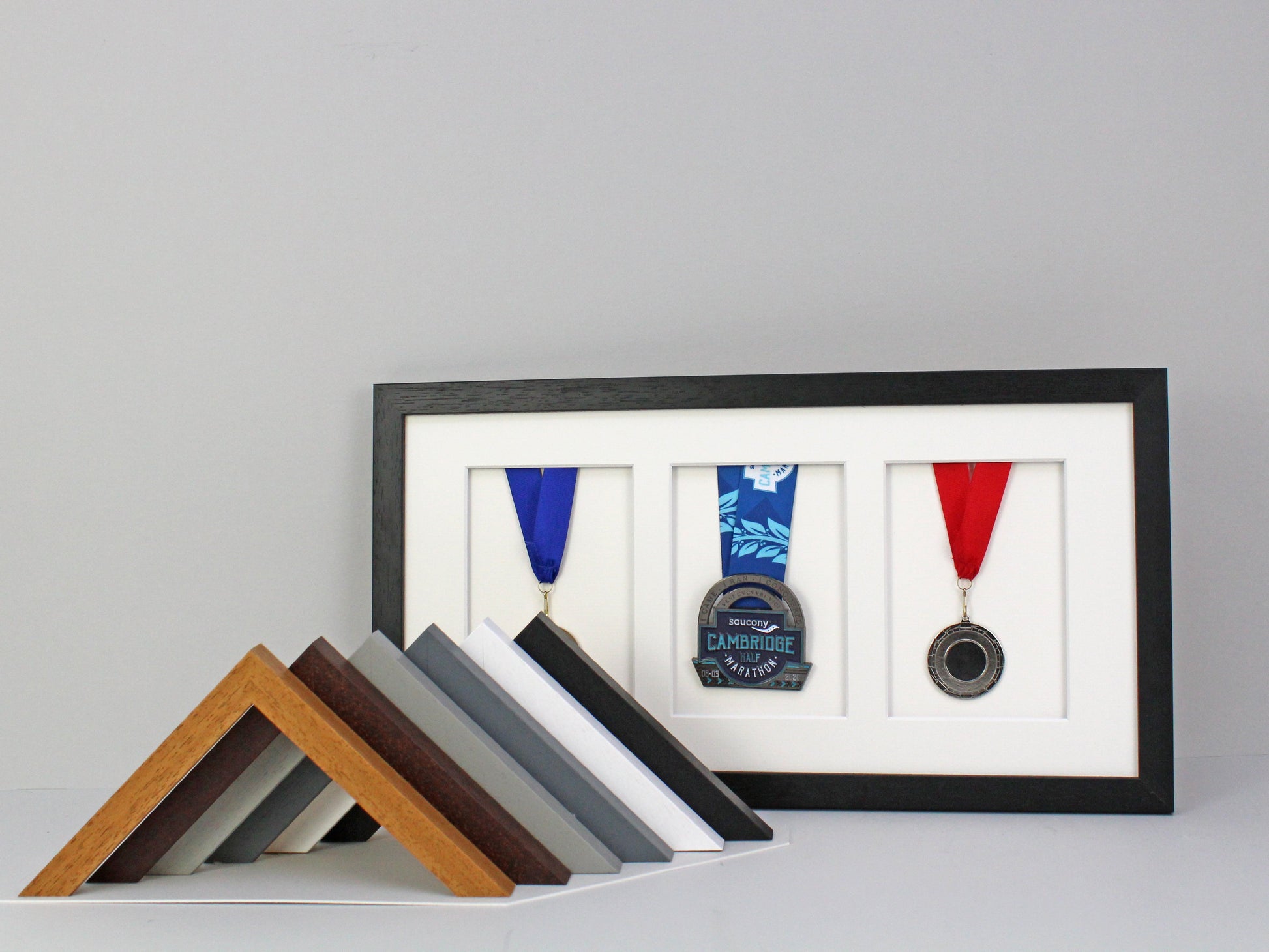 Medal Display frame for Three Medals. 25x50cm. - PhotoFramesandMore - Wooden Picture Frames