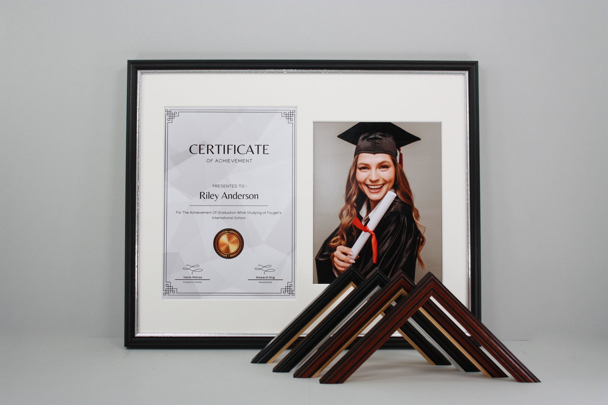 Traditional Style Graduation Frame with Photo. Suits an A4 Sized Certificate and a 10x8" Photo. - PhotoFramesandMore - Wooden Picture Frames