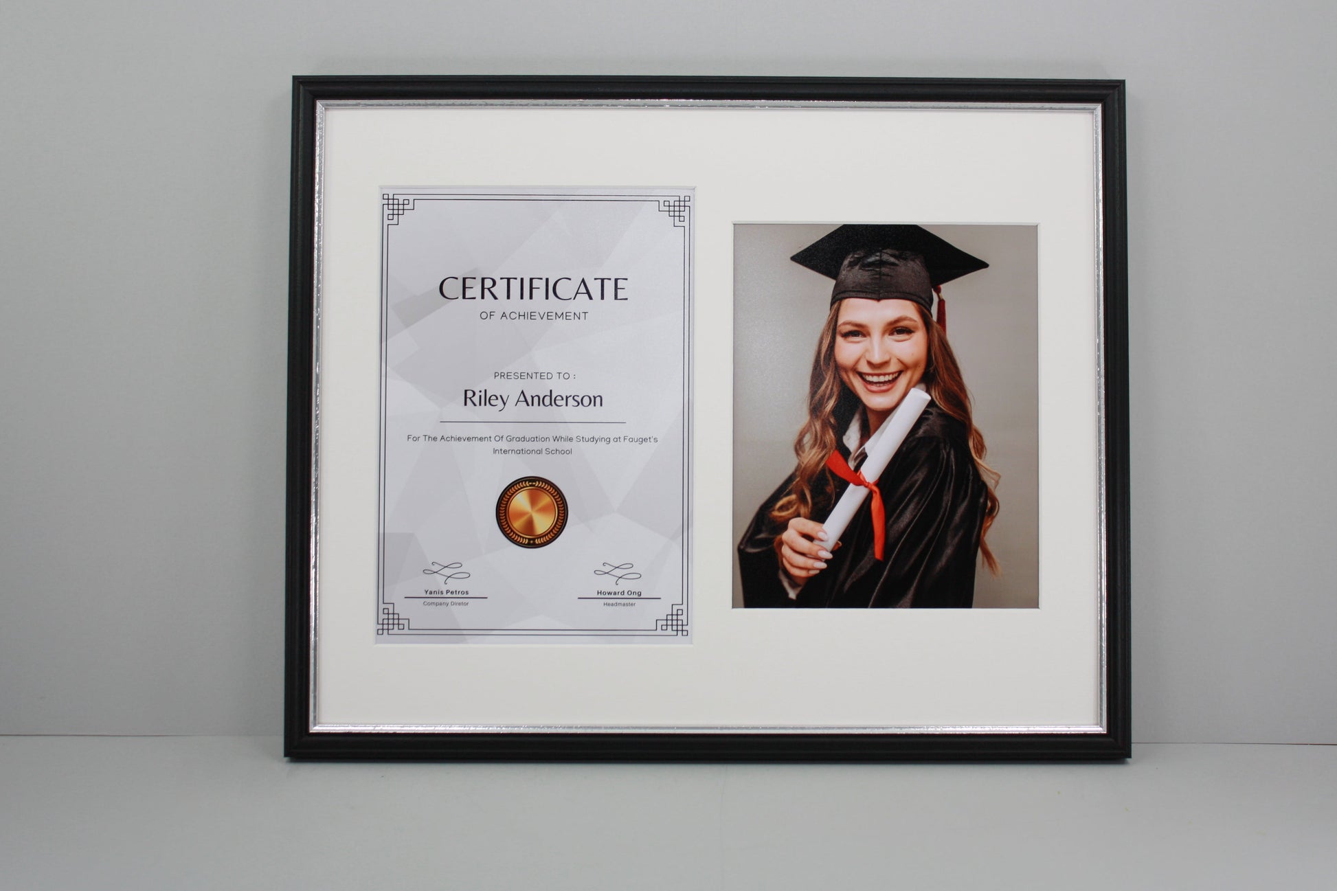 Traditional Style Graduation Frame with Photo. Suits an A4 Sized Certificate and a 10x8" Photo. - PhotoFramesandMore - Wooden Picture Frames