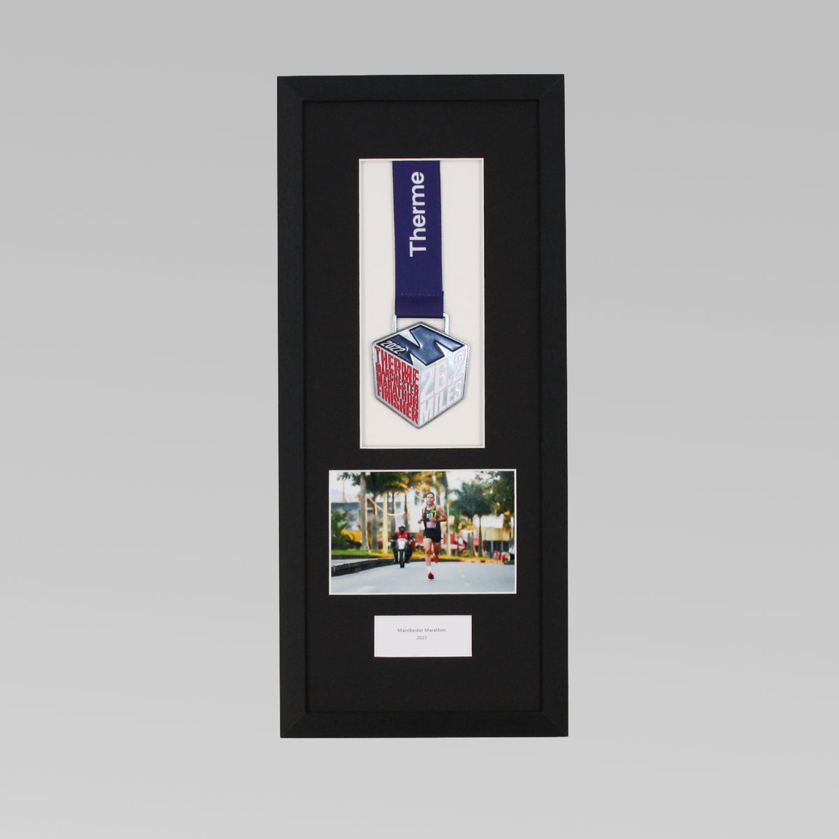 Personalised Medal Frame with Apertures for Medal, 6x4" Landscape Photo and Text. Marathon Display 2026
