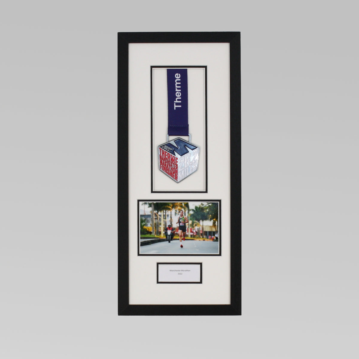 Personalised Medal Frame with Apertures for Medal, 6x4" Landscape Photo and Text. Marathon Display 2026