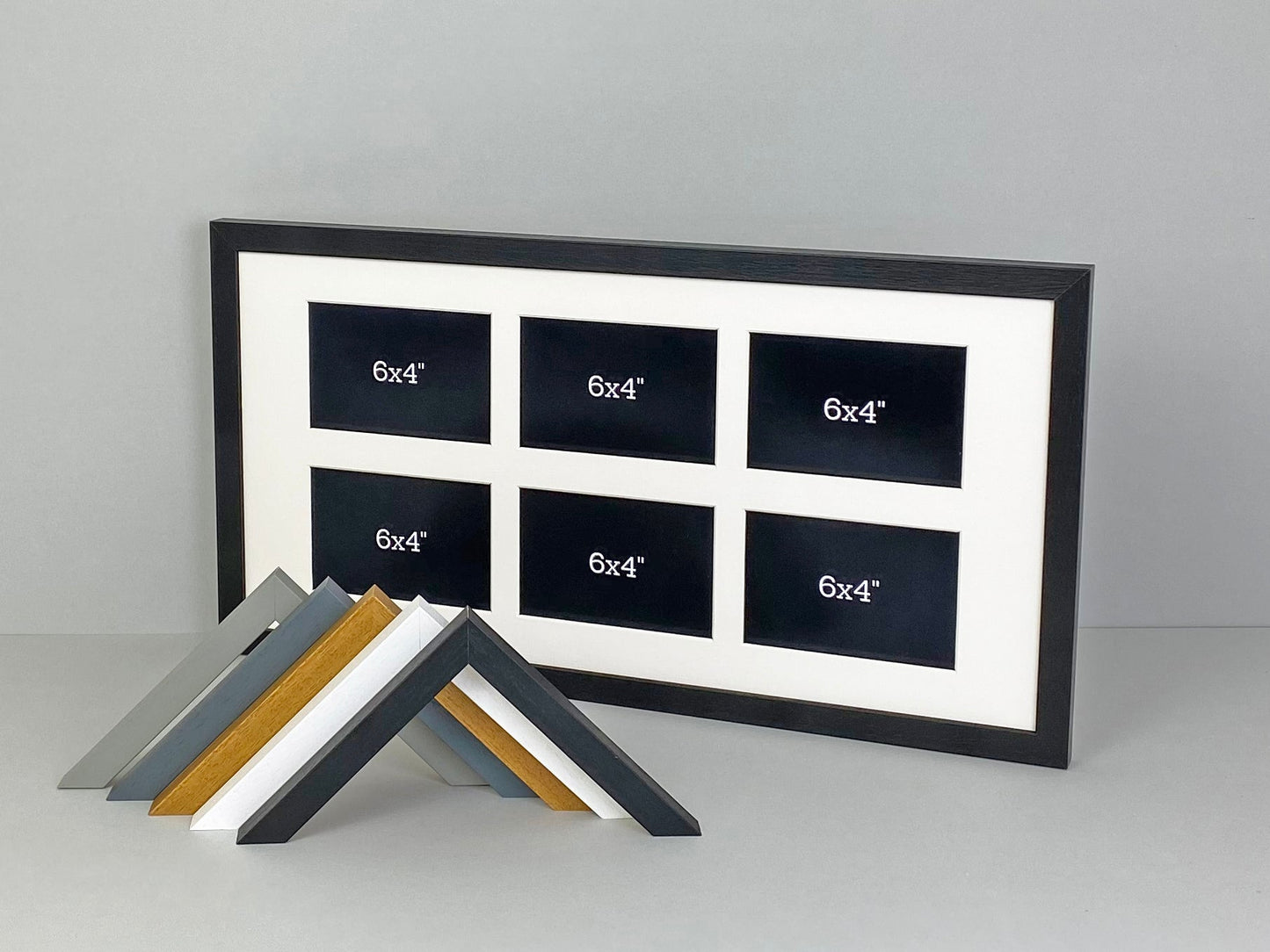 Suits Six 6x4" Photos. 30x60cm. Wooden Multi Aperture Photo Frame. - PhotoFramesandMore - Wooden Picture Frames