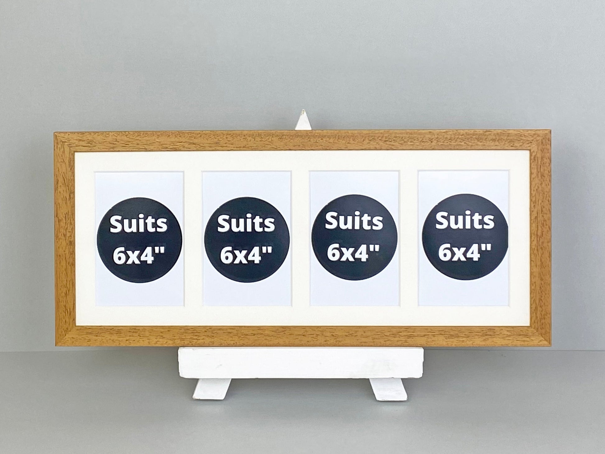 Suits Four 6x4" photos. 20x50cm. Wooden Multi Aperture Frame. - PhotoFramesandMore - Wooden Picture Frames