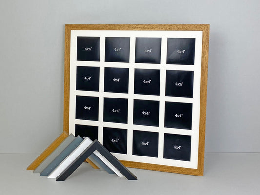 Suits Sixteen 4x4" photos. 50x50cm. Wooden Multi Aperture Photo Frame. - PhotoFramesandMore - Wooden Picture Frames