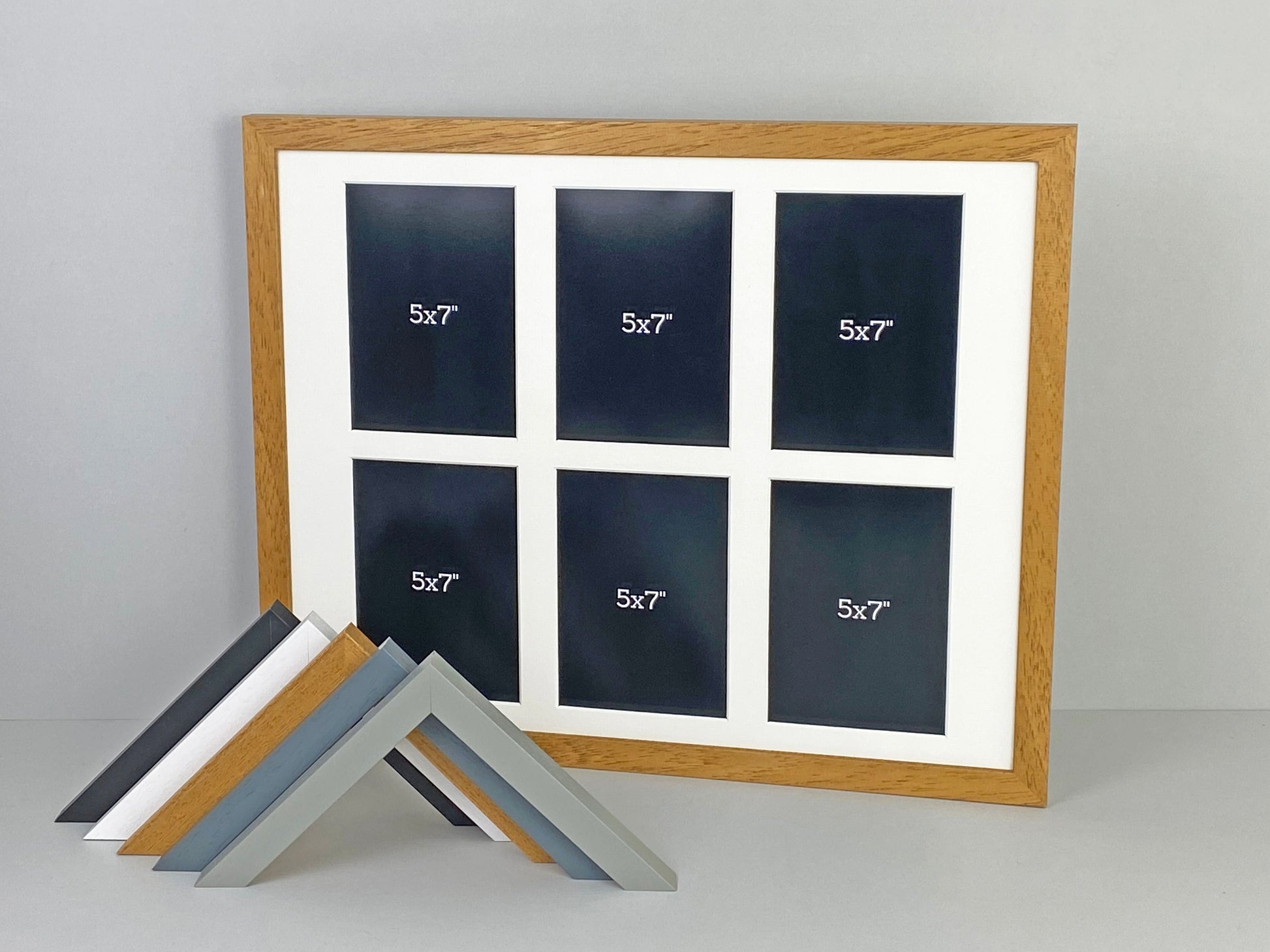 Suits Six 5x7" Photos. 40x50cm. Wooden Multi Aperture Photo Frame. - PhotoFramesandMore