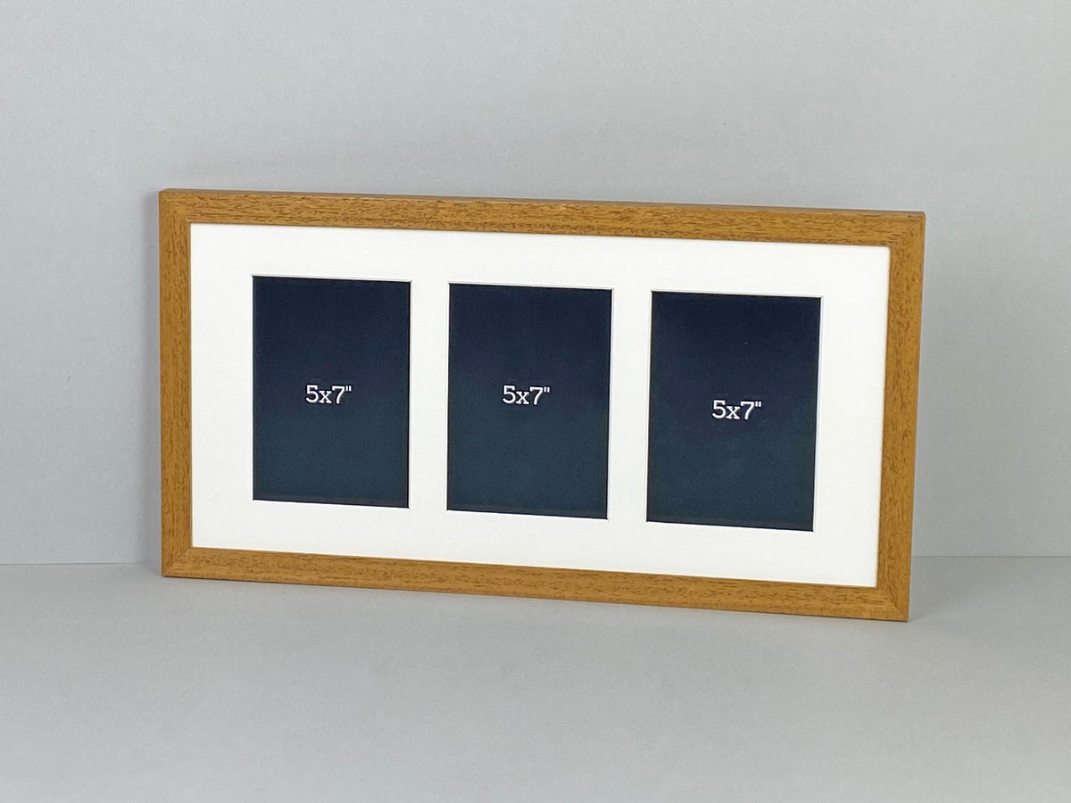 Suits Three 5x7" Photos. 25x50cm. Wooden Multi Aperture/ Collage Frame.