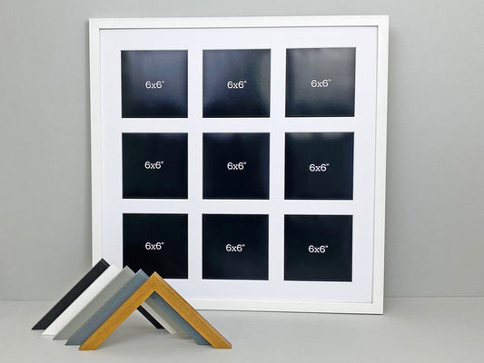 Suits Nine 6x6" Photos. 60x60cm Multi Aperture Photo Frame. - PhotoFramesandMore - Wooden Picture Frames