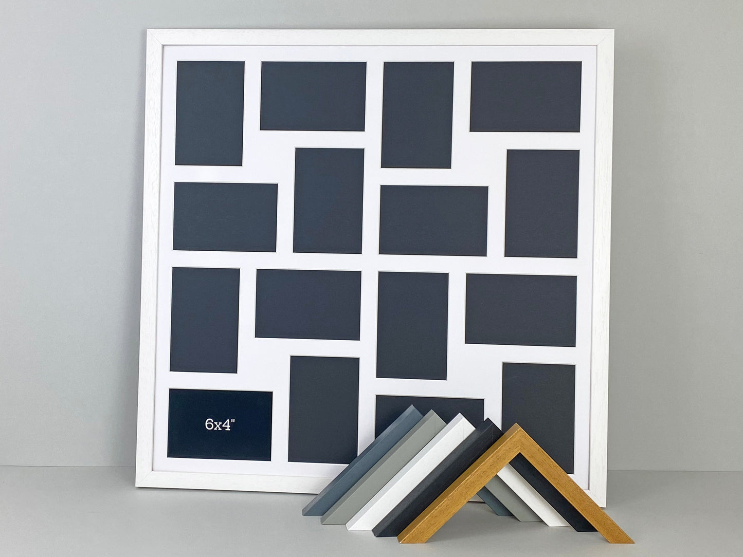Suits Sixteen 6x4" Photos. 60x60cm. Wooden Multi Aperture Photo Frame.