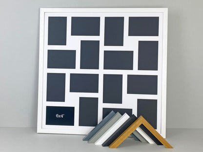 Suits Sixteen 6x4" Photos. 60x60cm. Wooden Multi Aperture Photo Frame.