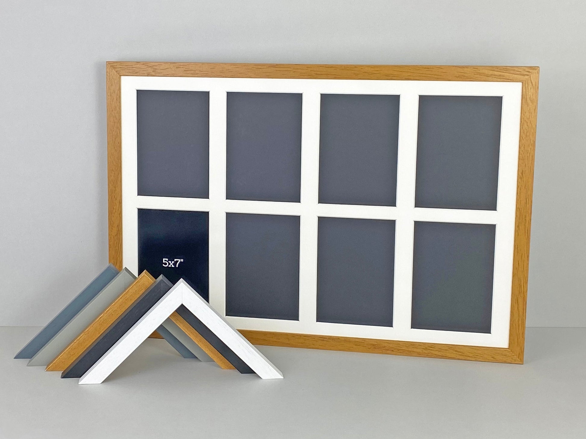 Suits Eight 5x7" photos.40x60cm. Wooden Multi Aperture Photo Frame. - PhotoFramesandMore - Wooden Picture Frames