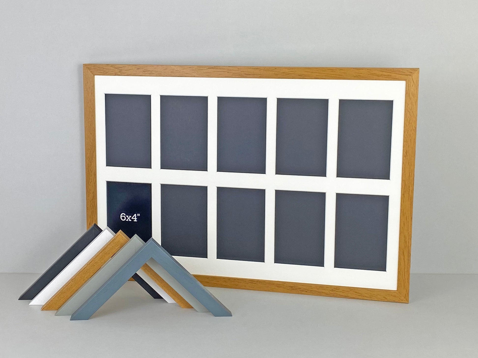 Suits Ten 6x4" photos.40x60cm. Wooden Multi Aperture Photo Frame. - PhotoFramesandMore - Wooden Picture Frames