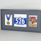 Medal display Frame with Apertures for Medal, Bib number and Photo. - PhotoFramesandMore - Wooden Picture Frames