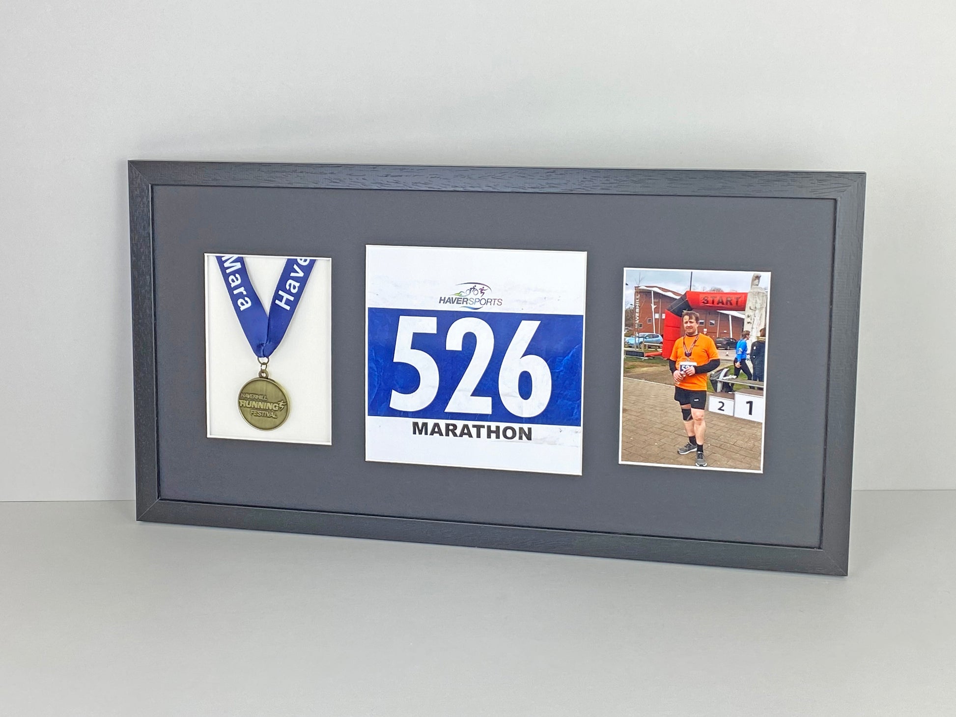 Medal display Frame with Apertures for Medal, Bib number and Photo. - PhotoFramesandMore - Wooden Picture Frames