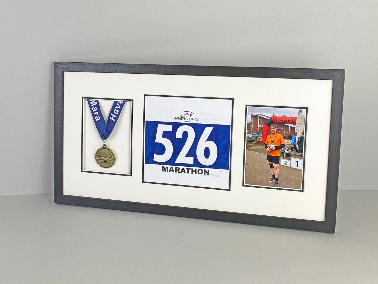 Medal display Frame with Apertures for Medal, Bib number and Photo. - PhotoFramesandMore - Wooden Picture Frames