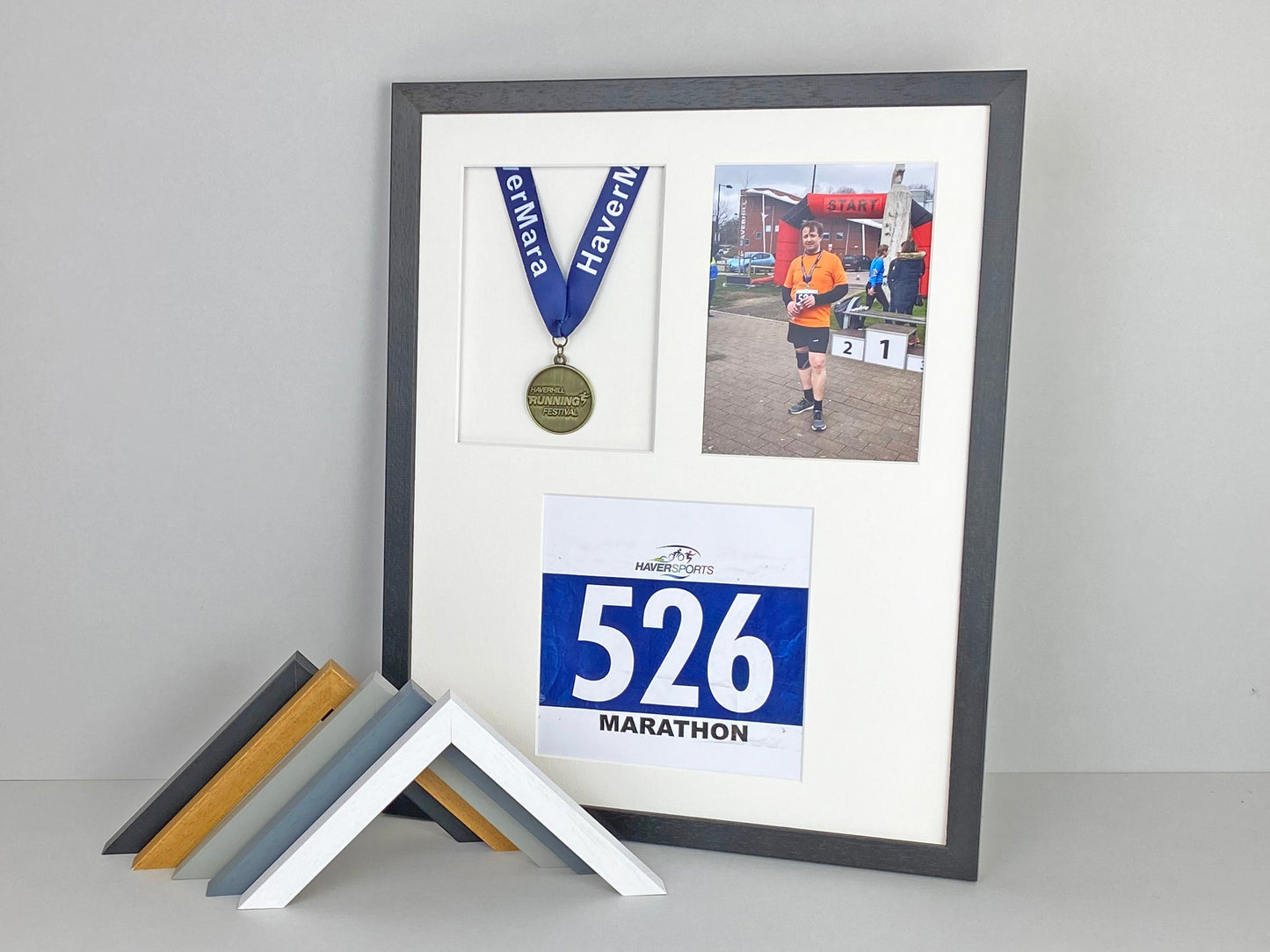 Medal display Frame with Apertures for Bib  &  Photo. 40x50cm. - PhotoFramesandMore - Wooden Picture Frames