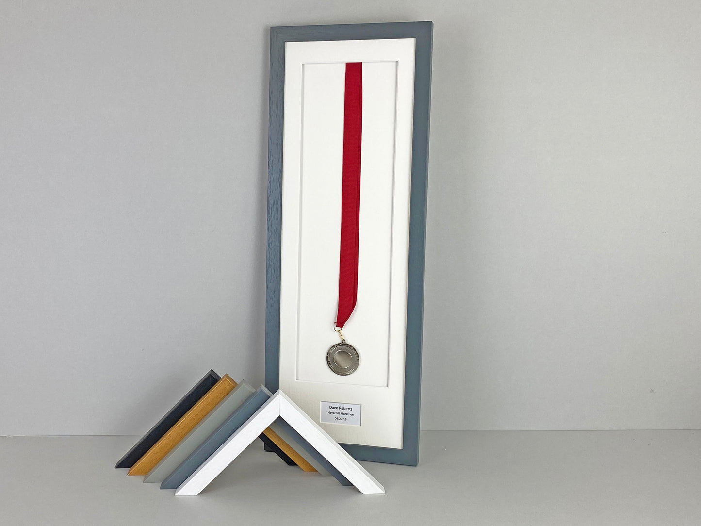 Personalised Medal display Frame with Caption. 20x60cm. - PhotoFramesandMore - Wooden Picture Frames