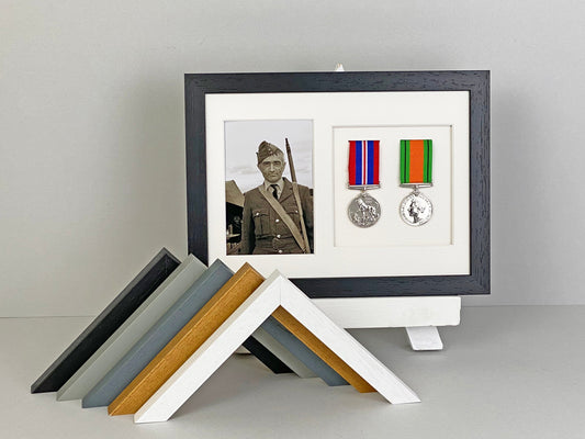 Military and Service Medal display Frame for Two Medals and a 6x4" Photograph. A4. - PhotoFramesandMore - Wooden Picture Frames