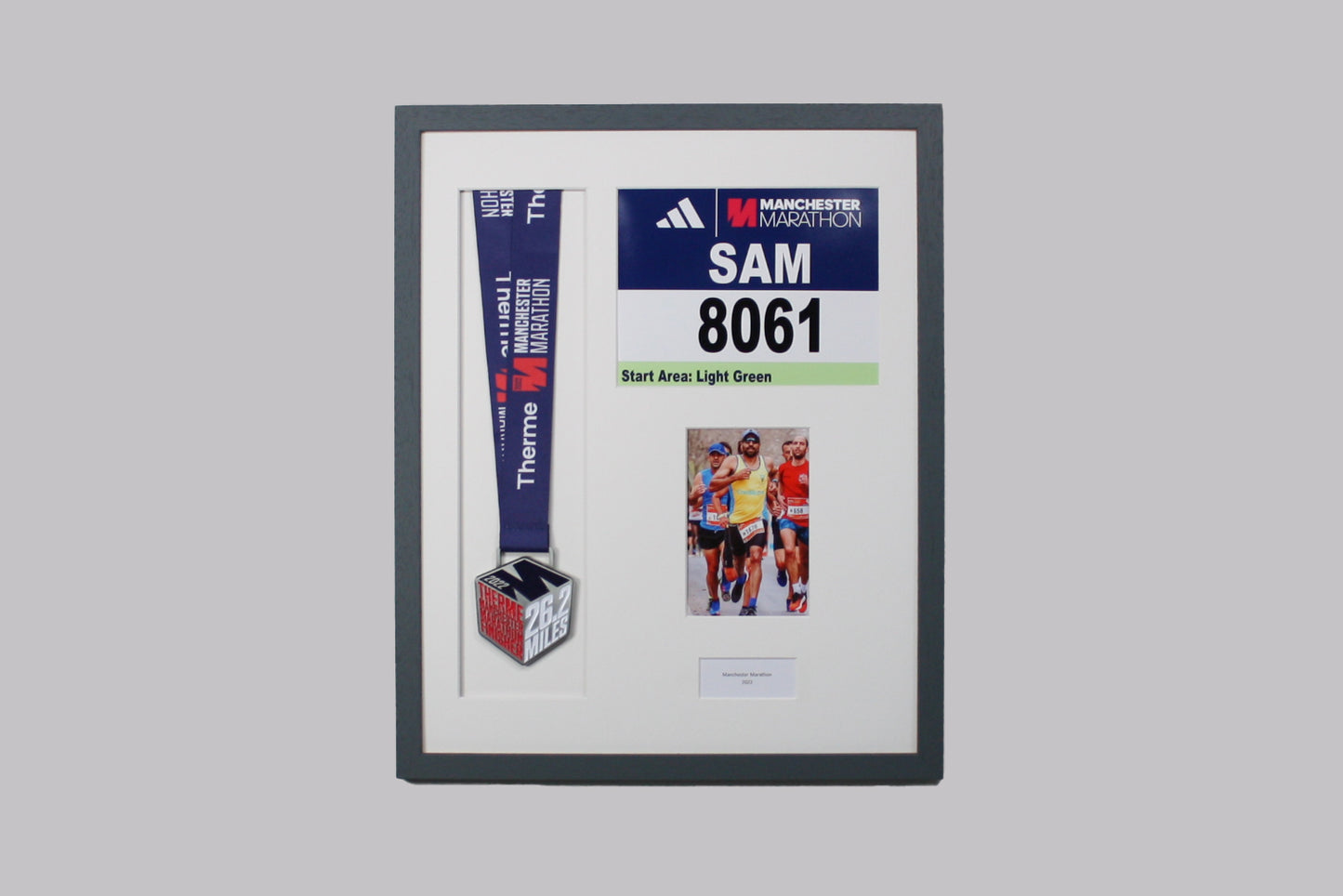Personalised Medal display Frame with Apertures for Medal, Race Bib (21x16cm), 6x4" Photo and Text.