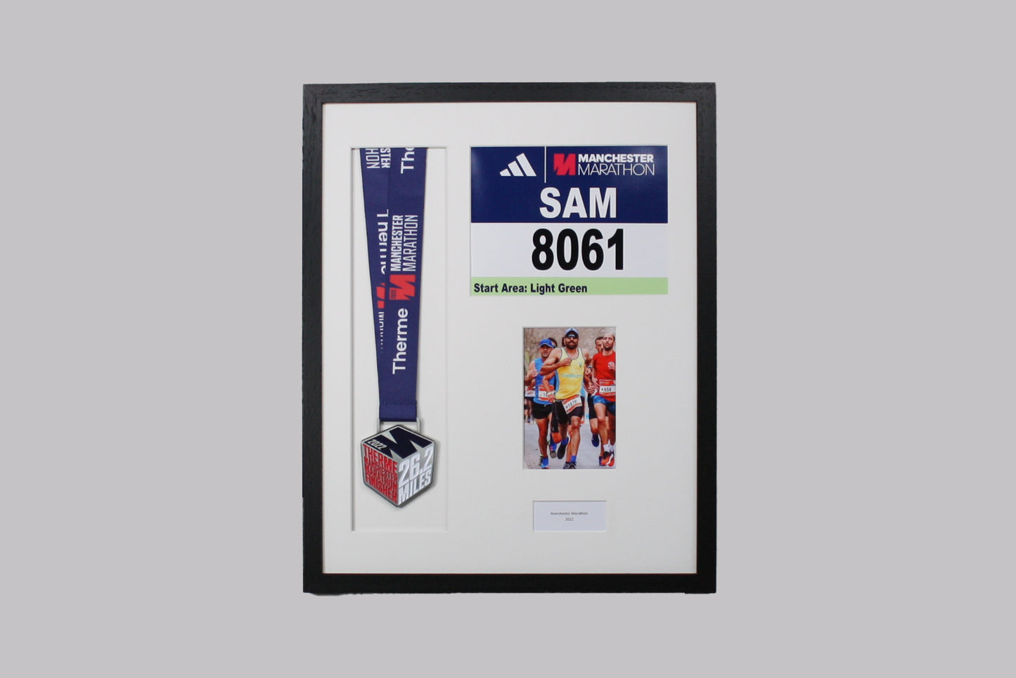 Personalised Medal display Frame with Apertures for Medal, Race Bib (21x16cm), 6x4" Photo and Text.